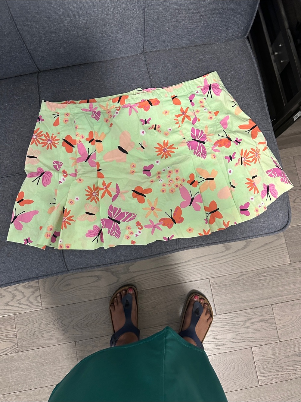 Women's Floral Butterfly Pleated Mini Skirt - Light Green